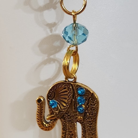 Hand Crafted Stanley Cup Charm Elephant Gold Metal Turquoise Crystals Cup Handle - Picture 10 of 11